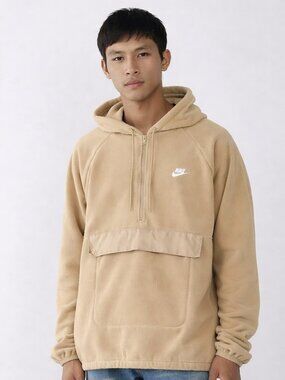 Nike Mens Club Hoodie 1/2 Zip Sweatshirt Fleece Pullover Therma HN1439 Tan XL